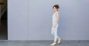 happy woman walking away